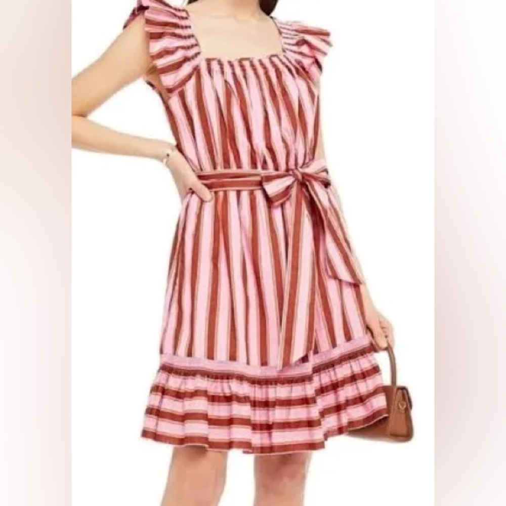 NWOT kate spade Pink and Rust Striped Midi Dress with Tie Waist